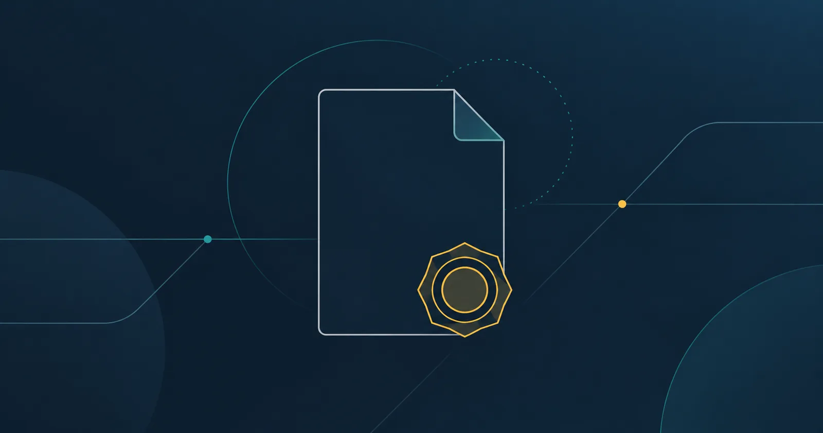 Abstract illustration: the outline of a document with a folded corner and a gold seal.