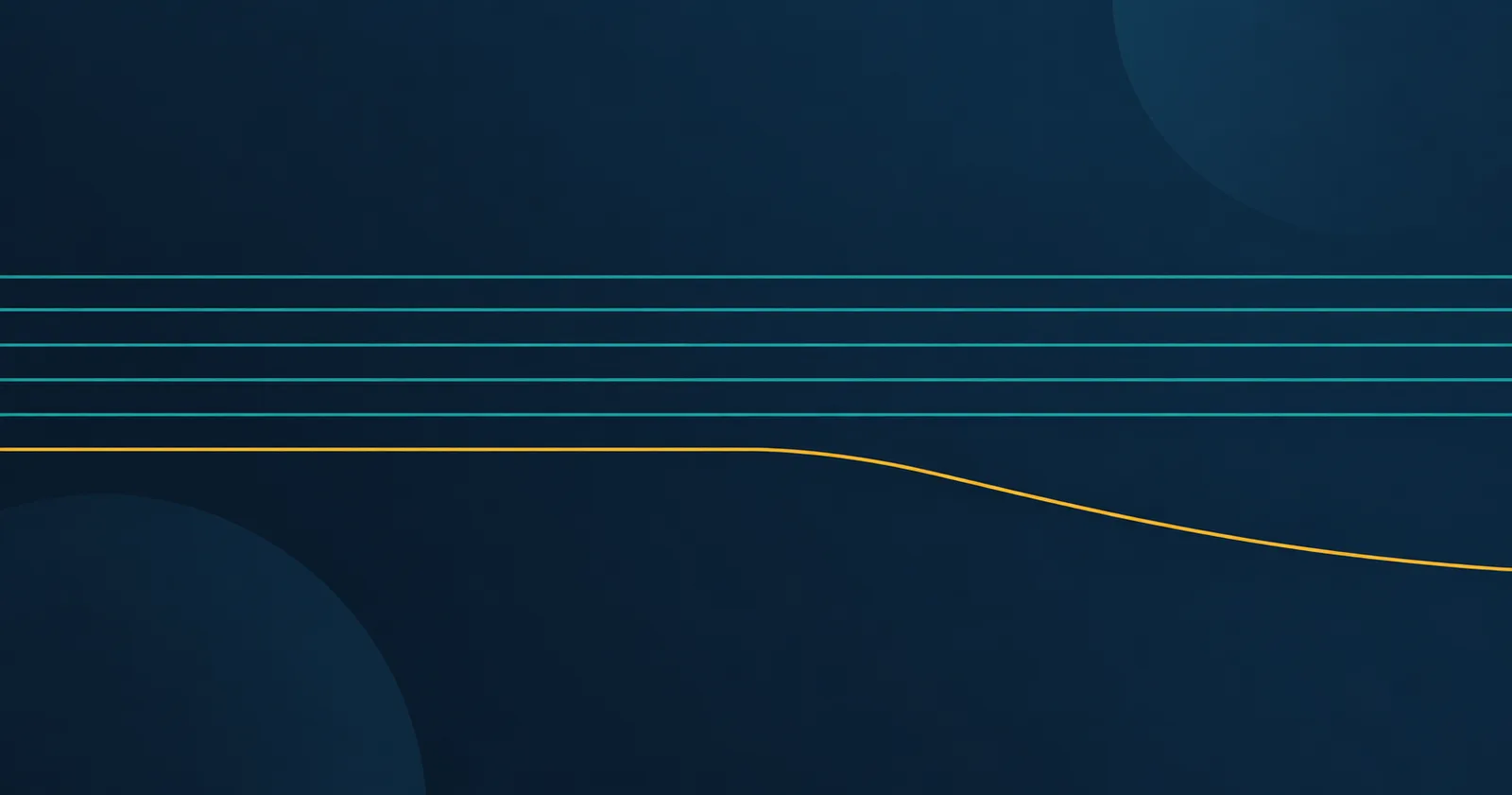 Abstract illustration: seven parallel teal lines with a single gold line below them curving away.