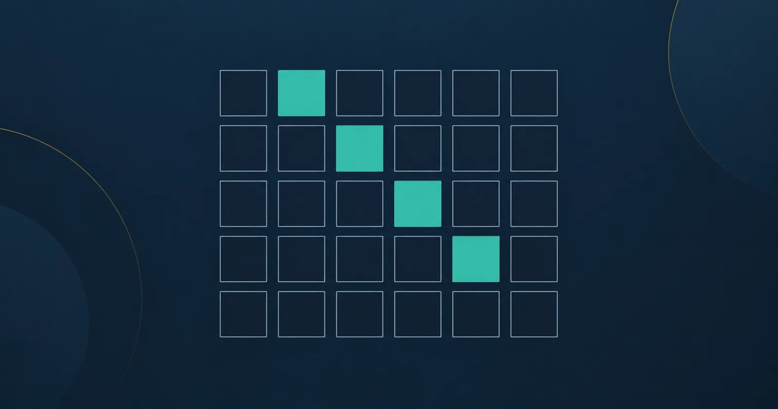 Abstract illustration: a grid of squares with four filled in teal, stepping diagonally across it.